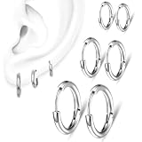 VZUHSW 3 pares pendientes de aro de acero inoxidable pendientes de aro cartílago, anillos de nariz labio para mujer 8/10/12 mm (plata)