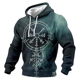 Genérico Vikings Hoodies - Sudadera con Capucha para Hombre, Estilo Retro, Medieval, Manga Larga, mitología nórdica, Tatuajes, Camiseta con Capucha,Sudadera con Capucha con Estampado Vikingo de gofre