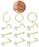 LOLIAS 12Pcs Piercing Nariz Oro Piercing Nariz Acero Quirurgico