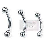 WARRIOR Piercing para cejas circular/curvado estéril en acero quirúrgico 316L 16G (1,2 mm) con una bola de 3 mm de longitud 8 mm 10 mm 12 mm PMS-001 (12)