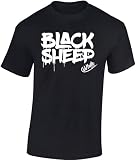 Baddery Camiseta para Hombre - „Black Sheep (White Edition)“ (Negro M)