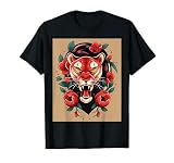 Vintage Tattoo Fusion: Puma y Flores Diseño Gráfico Camiseta