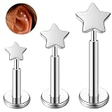 ESHIONER G23 Titanio Piercing Conch Tragus Helix Medusa Oreja Labio Labret Inferior Nariz Stud 16g 6mm 8mm 10mm Cartílago Helix Monroe Hipoalergénico Estrella Plata Flatback Mujer Hombre