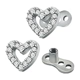 IMINI 2 piezas de anclajes dérmicos base de 14G en acero quirúrgico con circonita cúbica en forma de corazón/luna/flor – microdermales hipoalergénicos personalizados para joyería de piercing corporal
