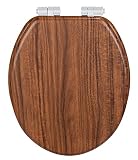 WENKO Asiento de WC Chestnut, asiento de inodoro de fibras de madera de densidad media, FSC, cierre suave y fijación higiénica Fix-Clip (An. x P): 35,5 x 42,5 cm, resistente a la humedad, marrón