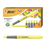 BIC Highlighter Grip, Subrayadores Fluorescentes con la Tecnología Antisecado, Óptimo para Uso Escolar y de Oficina, Amarillo, Paquete de 12