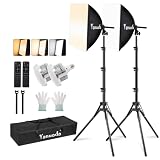 Kit de Iluminación Profesional Softbox 40 x 40 cm (2 Unidades) - Luces LED de Estudio 7500K / 5500K / 3000K, 95W E27, Brilló Ajustable, CRI97 - con 2 Trípodes, Difusores, Control Remoto y Bolsa