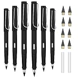 OFFCUP Lapiz Infinito, 6pcs Lápiz Sin Tinta Portátil, Lápizs con 6pcs Cabezales Reemplazables y Goma de Borrar, Lápiz Reutilizable para Escribir, Dibujar, Hogar, la Oficina, la Escuela (Negro)