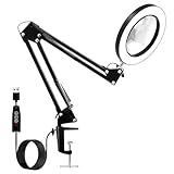 Lupa con Luz y Soporte, 10X Lupa LED con Lente de Vidrio y Pinza de Mesa