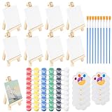 45 Piezas Mini Lienzos con Caballete de Arte 9 Pequeños Caballetes Triangulares de Artista con 9 Lienzos,9 Pinceles y 9 Paletas de Pintura y 9 acuarela para Aficionados y Artistas