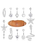 YADOCA 10Pcs 14G Piercing Ombligo Acero Quirúrgico Plata CZ Mariposa Serpiente Clicker Anillos Ombligo Piercing Set Body Piercing Joyería