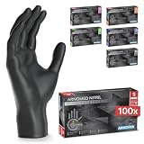 100x ARNOMED® Guantes nitrilo talla S Negro, Guantes desechables quirurgicos y laboratorio, Luvas nitrilo descartaveis sin polvo y látex, Manoplas nitrilo en XS, S, M, L, XL, XXL