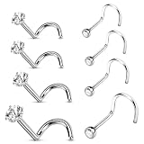 Voarge 8 piezas 20G Piercing Nariz Anillo Nostril Pendiente Nariz Brillantino Anillos Studs S Curvado, Piercing Joyería Mujer 1.5-3mm Round Heart Star Nose Ring Screw Jewelry