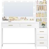HEXCELEN 130 cm Tocador de Maquillaje con Luz LED, 3 Colores, Blanco