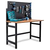 Kompak Banco de Trabajo Plegable de Pared con Altura Regulable - Mesa de Trabajo Plegable con Panel Perforado y Ganchos - Banco de Trabajo con Encimera de Madera y Estructura de Acero Reforzado