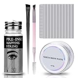 ATOMUS Juego de cuerdas para mapeo de cejas con 10 g de pasta de cejas blanca de 30 m, hilo de mapeo de cejas blanco, 2 cepillos de cejas para microblading accesorios de herramientas de labios