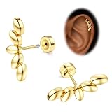 Morfetto 16G Piercing Oreja Acero Quirurgico Dorado Plata Oro Hipoalergenicos Pendientes Mujer Hombre con Parte Trasera Plana Ópalo Cz Barra Piercing Helix Tragus Cartílago Labio Joyería Gold-Cluster