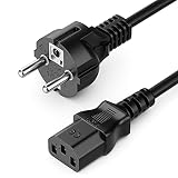 deleyCON 3,0m Cable Alimentación Corriente Energía Conector Tipo F (CEE 7/7) a Acoplador C13 Hembra PC Ordenador Monitor Impresora Proyector - Negro
