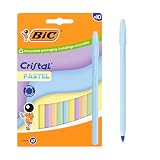 BIC Cristal Pastel Bolígrafos de Punta Media (1,00 mm) con Tinta Recargable Azul - Cuerpo de Colores Pastel Surtidos, Caja de 10