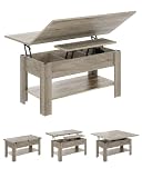 KIMENICH Mesa de Centro Regulable en Altura, Almacenamiento Oculto, 3 en 1, Multifunción, Mesa de Salón, Mesa de Café, Compartimento Abierto, Mesa de Comedor, para Salón, Oficina, Gris