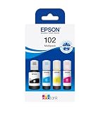 Botellas de tinta originales EcoTank de la serie 102 de Epson - 4 Colores negro, cian, magenta y amarillo