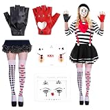 Hpbaggy Clown Tattoo Carnival Skin Sticker Set, Tatuaje Facial Arlequín + collar de payaso + 1 par de pendientes de naipes, para Halloween (color-1) (B)