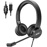 EKSA H12E PC Auriculares con Micrófono, Headset de USB con Interruptor de Silencio y Control de Volumen, Sonido Estéreo Claro, Cascos con Microfono PC/Office/Call Center/Office/Skype/Zoom/Webinar