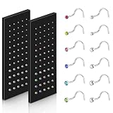 Aucuu 120PCS Titanio Piercing Nariz para Mujeres y Hombres, 316L Hipoalergénicos Nariz Anillo Piercing Joyería, Forma de S Nariz Studs Set, 1.5mm 2mm 2.5mm
