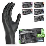 100x ARNOMED® Guantes nitrilo talla M Negro, Guantes desechables quirurgicos y laboratorio, Luvas nitrilo descartaveis sin polvo y látex, Manoplas nitrilo en XS, S, M, L, XL, XXL