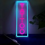 Letrero de neón de tatuaje regulable, letreros de neón reutilizables LED, letrero de tienda de tatuajes azul hielo acrílico con regulador de intensidad para salón de tatuajes, estudio