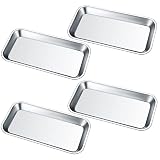 4 Piezas Bandejas de Instrumentos, Bandejas Rectangulares de Acero Inoxidable, Bandeja de Laboratorio para Dental Platos de Laboratorio - 22,5x11,5x1,6 cm
