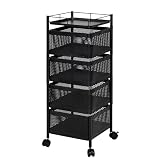 Carro auxiliar metálico con ruedas y cestas plegables ahorra espacio | Carrito cocina verdulero frutero | Estantería organizador de metal gran capacidad y bandeja superior | Estante cocina
