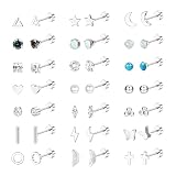 Diamday 21 Pares Pendientes de Acero Quirúrgico Hipoalergénicos para Mujer y Hombre - Piercing Oreja, Pequeños, Cartilago Tragusal, Joyería en Plata/Oro