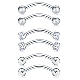 MODRSA Acero quirúrgico 16G Curved Barbell Piercing Labio Ceja Ombligo Anillo Helix Tragus Daith Oreja Piercing 6 Piezas