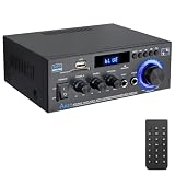PROZOR Amplificador de Audio Bluetooth 5.0 Amplificador HiFi Estéreo 40W+40W con Pantalla LCD Amplificador Sonido Digital Función Radio FM Tarjeta TF SD Dos Microfonos para Cine en Casa, Coche