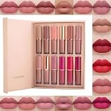 Juego de lápiz labial nude mate de 12 colores aterciopelado, taza, de larga duración, líquido, antiadherente, brillo de labios sexy, tinte suave, maquillaje