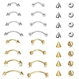 Yolev 16 piezas de joyería para piercing de cejas, anillos para la nariz, los labios, piercing banana, barra curva decorar nariz, labios y cejas (6 mm/8 mm/10 mm/12 mm)