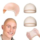 Calva Disfraz con 2 Piezas Tapa de Peluca de Malla Set, Gorra Calva de látex, Accesorios disfraz de cabeza calva de látex para adulto y adolescentes,Gorra de Calavera Sombrero de Cosplay Carnaval