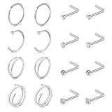 Crdifu Piercing Nariz Plata 20G Nose Stud & Aros de Nariz 16 Piezas