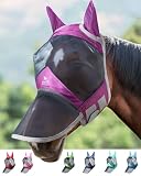 Harrison Howard - Máscara antimoscas para caballo CareMaster Pro Luminous, con orejas, gran espacio para los ojos, morro largo, protección UV, magenta oscuro (Dark Magenta), talla M (Cob).