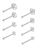 Yotlein 8 Piezas 20G Piercing Nariz, Pier-cing Nariz Aro, Titanio de 20 g para Mujeres y Hombres, Studs Cubic Zirconia Piercing, Piercing Nar-iz Plata, 1.5mm 2mm 2.5mm 3mm