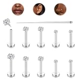 LOLIAS 10 Piezas 16G Titanio Piercing Tragus Piercing Oreja Piercing Labret CZ Plateado Pendientes Nariz Piercing Medusa Piercing Joyería 6/7/8MM