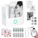 eSynic Mini Impresora para Movil, Impresora Fotográfica Portátil con 10 Rollos de Papel Mini Impresora Térmica Conexión Bluetooth Sin Tinta para Fotos, Diarios, Notas de Estudio