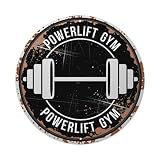 Powerlift Gym Barbell - Letrero redondo de metal con diseño de logotipo de barra de gimnasio, letrero de metal vintage, sala de estar, bar, hogar, dormitorio, decoración de pared, póster de metal