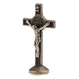 POFET Figura de crucifijo de Jesucristo para decoración de capilla de coche, hogar, color bronce