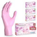 100x ARNOMED® Guantes nitrilo talla S Rosa, Guantes desechables quirurgicos y laboratorio, Luvas nitrilo descartaveis sin polvo y látex, Manoplas nitrilo en XS, S, M, L, XL, XXL