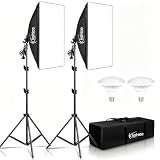 Bonnlo Kit de luz Softbox para Estudio fotográfico, Softbox de 50 x 70 cm con Base E27 y 2 Bombillas LED 5500K, trípodes de Aluminio Ajustables en Altura, Incluye Bolsa de Transporte