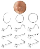 LOLIAS 12Pcs Piercing Nariz Plata Piercing Nariz Acero Quirurgico