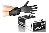 HANSKA Guantes desechables de nitrilo negros – Sin polvo – Desechar– Ambidextros – No estériles – Base de goma – Apto para ámbitos médicos, manipulación de alimentos (100, XL)