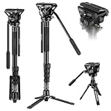 SIRUI 188cm Monopié de Cámara con Pies, Monopié de Viaje de Aluminio con Base de Trípode, Monopié de Vídeo Ligero con Cabeza de Fluido para Videocámara, Carga Máx. 8kg - AM-MDP02